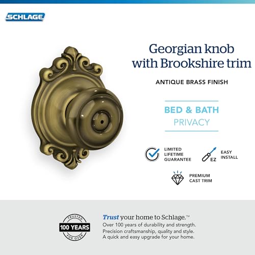 Image of SCHLAGE F40 GEO 609 BRK Brookshire Collection Georgian Privacy Knob, Antique Brass