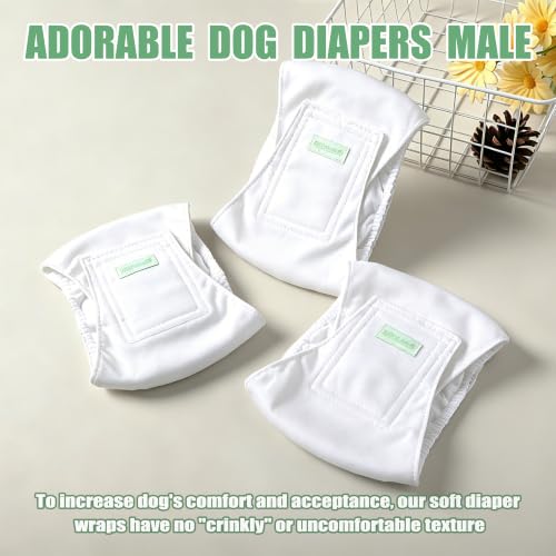 Image of wegreeco Washable Male Dog Diapers (Pack of 3) - Washable Male Dog Belly Wrap (White, Large)