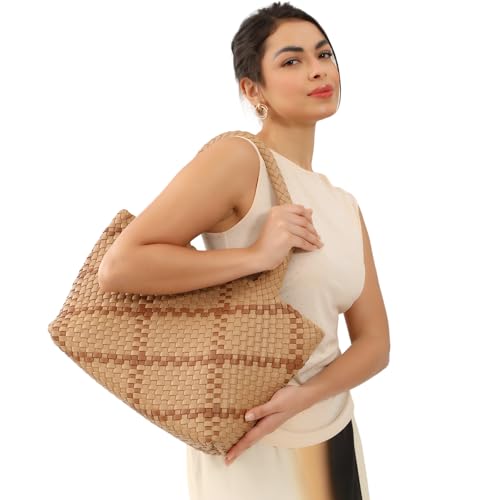 Image of SporGenius Woven Handbag Two Tone Tote Bag Vegan Leather Purse
