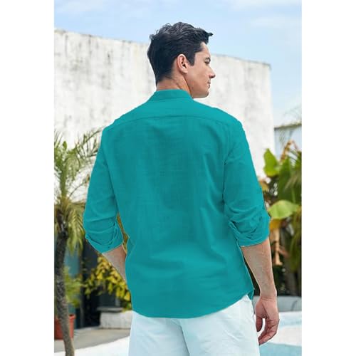 Image of Vida Loca Men Full Sleeve Solid Cotton Blend Straight Slim Fit Kurta Shirt for Men's.