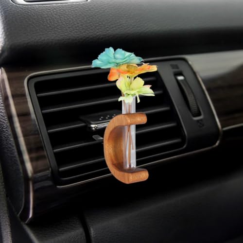 Image of Car Vent Clip,Wooden Car Flower Vase Vent Clip for Air Vent Charm Auto Interior Car Vent Accessories for Car Air Vent Decor Plant Holder Terrarium Auto Interior Dash Decorations