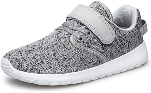 TOEDNNQI Boys Girls Sneakers Kids Lightweight Breathable Strap Athletic Running Shoes for Little Kids/Toddler Size 10 Light Grey