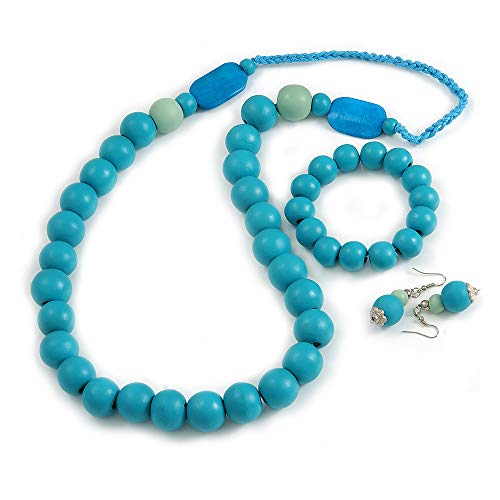 Collar de madera turquesa Avalaya de 80 cm de largo el regalo boho perfecto