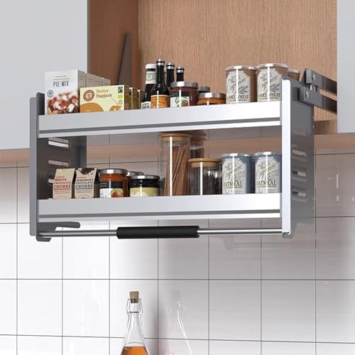 Pull-Down 2-Tier Shelving System for Kitchen Cabinets, Space-Saving Pull-Out Storage Organizer, Wall-Mounted Cabinet Solution for Efficient Home Organization