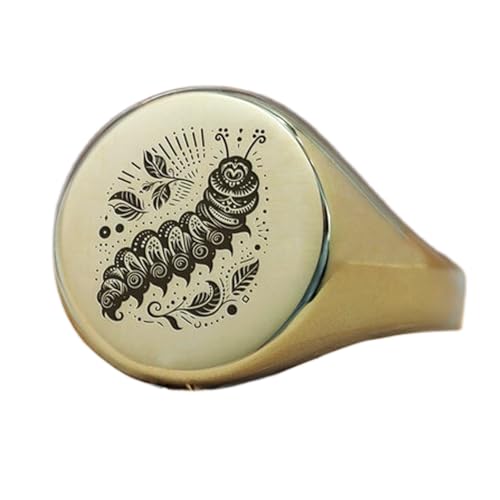 Bague chenille ronde en argent 925 doré à l'or fin, une chevalière vintage faite main