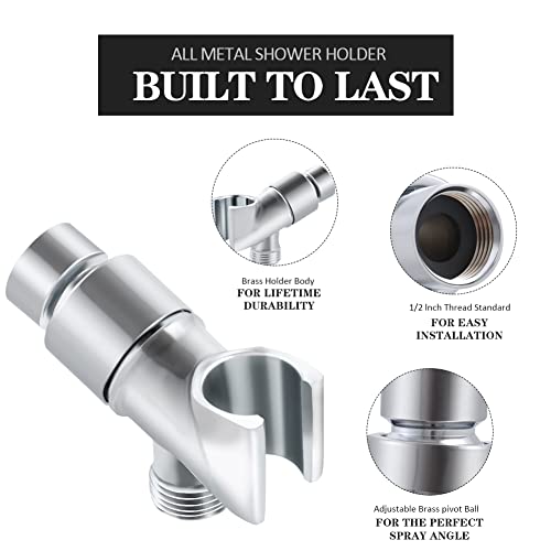 Enoch's Land All Metal Shower Head Holder,Shower Arm Holder For Handheld Shower Head,Adjustable Mount Bracket And Brass Pivot Ball For Connecting Shower Arm And Shower Hose Chrome #TOP2