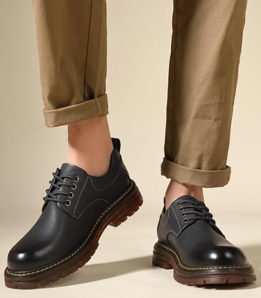 Men's Business Rubber Shoes work Shoes Lace-up Thick-soled Low-top Round Heel Versatile Comfortable Breathable Non-slip Outdoor Running Shoes for Men(D,10)4