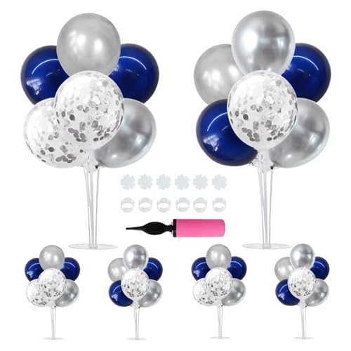 Image of TONIFUL 6 Set Navy Blue Silver Balloon Stand Balloon Centerpieces for Table