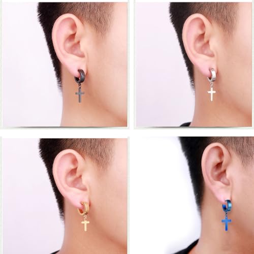 4paire Boucles d'Oreilles Croix en Acier Inoxydable Anneaux à Charnière Boucles d'Oreilles Bijoux pour Hommes et Femmes,Boucles d'oreilles créoles croix Cadeau Bijoux Unisexe,Boucles d Oreilles Créole – vue 4