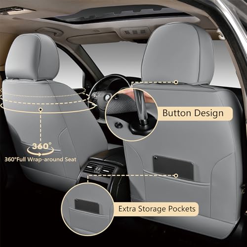Image of FLORICH Car Seat Cover Full Set, Automotive Seat Covers, Luxury Waterproof Leather Car Seat Protectors, Car Seat Cushions Universal Fit for Most Sedans SUVs Trucks - Grey