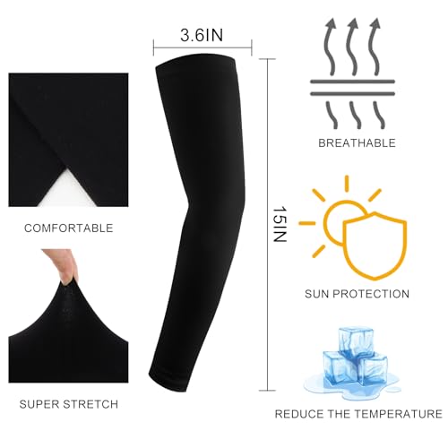 Image of YARIEW Black Arm Sleeves for Men, 6Pcs Sleeves to Cover Arms Sun Protection Sleeve Covers for Men and Women (Set 12)