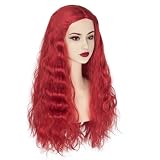 PORSMEER Long Curly Red Wig for Women Girls Halloween Cosplay Anime Costume Party Hair Accessory