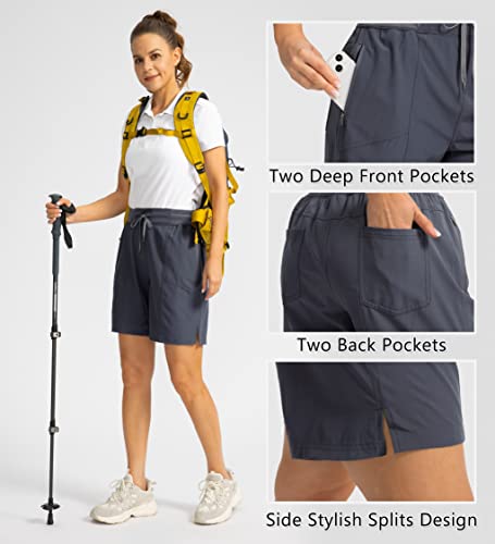 Soothfeel Women's Hiking Cargo Shorts With 4 Pockets 7 Inch Long Quick Dry Athletic Golf Shorts For Women Casual Summer (Grey, Large) #TOP3