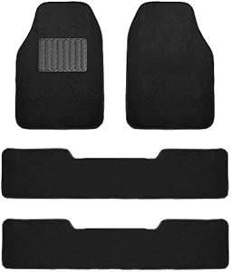 FH Group F14406BLACK Universal Fit 3 Row Premium Carpet Black Automotive Floor Mats fits most Cars, SUVs, and Trucks with Drivers Heel Pad