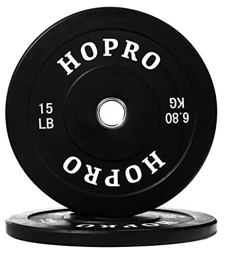 BalanceFrom HoPro Olympic Bumper Plate Weight Plate with Steel Hub, Pairs or Sets, Black