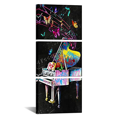 LevvArts 3 piezas de arte de pared para piano Grunge Graffiti Piano pintura lienzo ilustraciones Pop Music Poster Art Prints para el hogar dormitorio decoración cada pieza 12x16