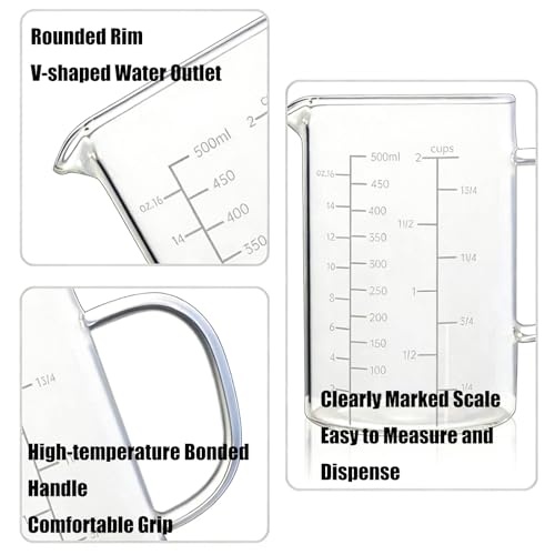 Vaso medidor de vidrio transparente 500 ml con asa miniatura 6