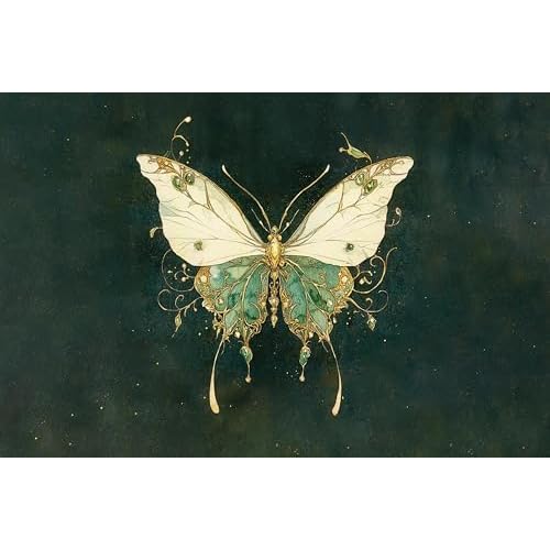 VIOLABBEY Wall Art Gold Framed Canvas, Butterfly Prints Emerald Green Decor Vintage Fantasy Paintings for Living Room Bathroom Bedroom, 12x16in