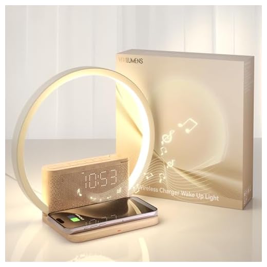 Vivilumens Sunrise Alarm Clock Wireless Charger, 10 White Noise Sound Machine Alarm Clock with 30/60/90 Mins Timer, 3 Levels Touch Night Light Dual Clocks for Heavy Sleeper Bedroom Decor Gifts for Her