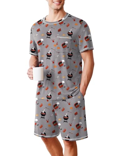 Image of Ekouaer Men's Pajamas Set Casual Short Sleeve Shirts and Shorts Soft 2 Piece Loungewear With Pockets