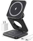 Foldable Magnetic Wireless Charger, KU XIU X40 Aluminum Alloy 3 in 1 Charging Station for Apple, Fast Charging Travel Charger for iPhone 16 15 14 13 12 Series, 5W for Apple Watch Ultra, AirPods, Black