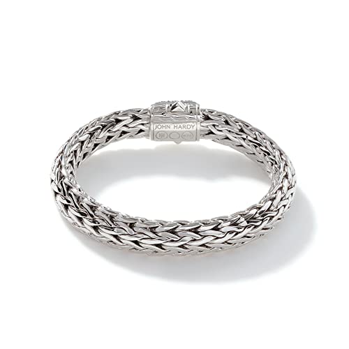 John Hardy Women's Classic Chain 10.5Mm Silver Lava Large Bracelet With Black Sapphire Large #TOP3