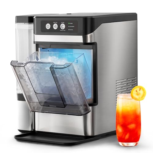 Nugget Ice Maker Countertop with 0.8Gal Removable Tank,41Lbs/24H,One-Touch Fast Ice in 6 Mins,Chewable Nugget Ice,Self-Cleaning & Ultra Quiet,Stainless Steel for Home/Office/Party/Camping