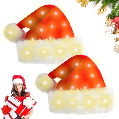 2 Stück LED Weihnachtsmütze, Leuchtende Weihnachtsmützen...