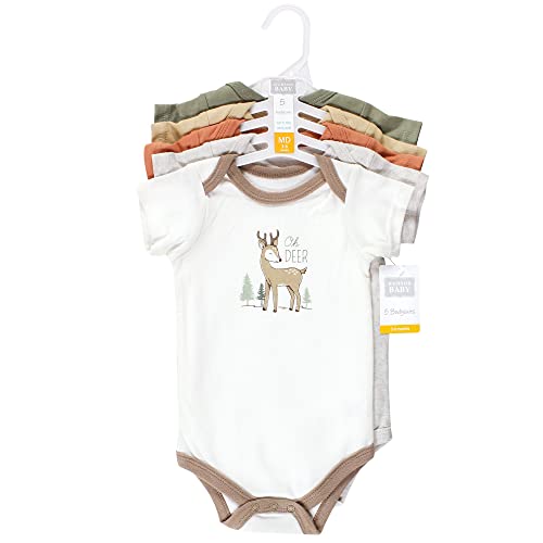 Image of Hudson Baby Unisex Baby Cotton Bodysuits, Forest Deer 5-Pack, 9-12 Months