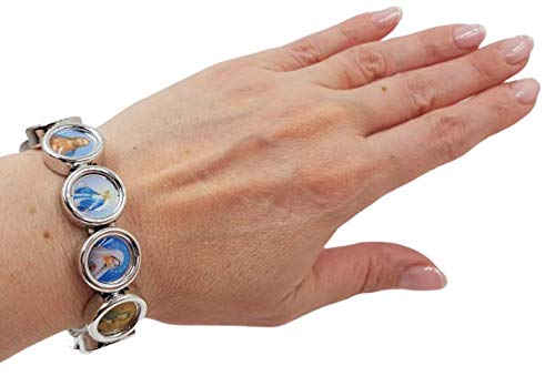 Treasure4U-Store Silver Tone Colored Images Of Catholic Saints Religious Bracelet Jesus Virgin Mary Stretch Bracelets For Women & Men thumb #5