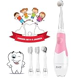 Elektrische Zahnbürste Kinder ab 1 2 3 jahren, Seago Timer Baby Zahnbürste mit LED Lampe Batterie Kinderzahnbürste Elektrisch mit Schalltechnologie - 4 Bürstenköpfen,2Minuten Timer,30s Erinnerung Rosa