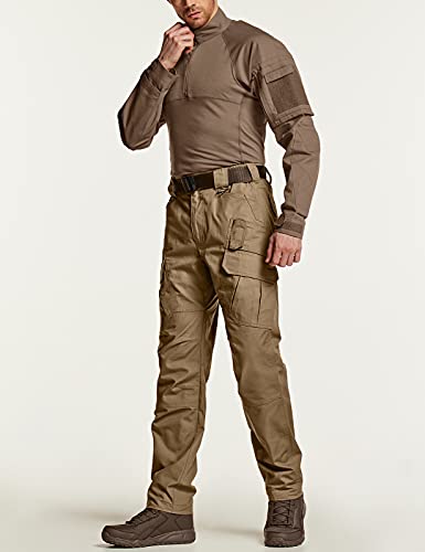 Cqr Men's Tactical Pants, Water Resistant Ripstop Cargo Pants, Lightweight Edc Hiking Work Pants, Outdoor Apparel, Ripstop Mag Pocket Coyote, 36W X 30L #TOP3