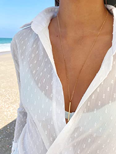 Pernnla Pearl X905-BP-1 18K Gold Long Chain Necklace Vertical Bar Pendant Necklace thumb #3