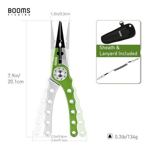 Image of Booms Fishing X1 Aluminum Fishing Pliers Saltwater, Surf Fishing Tackle Kit, Fishing Multitool Hook Remover Braided Fishing Line Cutting and Split Ring with Coiled Lanyard and Sheath