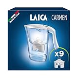 LAICA Carmen Water Filter Jug & 9 bi-flux Water Filter Cartridges Blue 2.3L - Digital Timer, Easy Fill Design, BPA Free, Dishwasher Safe - Preserves Minerals, Removes Impurities - Made in Italy