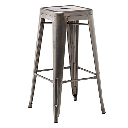 SKLUM Taburete Alto LIX Cepillado Acero Cocina Comedor Bar Estilo Industrial