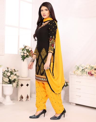 Image of Yashika Women's Printed Dress Material - Unstitched Crepe Fabric Kurti, Pants & Dupatta Set (AZ-YS-P1-HIMANI BLACK), Customizable Length