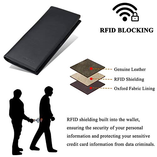 VISOUL Leather Checkbook Cover Wallet for Men with RFID Blocking, Mens Long Bifold Cash Tall Wallet with 12 Credit Card Slots 1 ID Window (Black)4