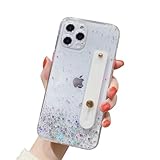 siduater Strap Holder Case for 5.8' iPhone 11 PRO with Convertible Stand, Bling Glitter Sparkle Clear Case Soft TPU Bumper with Adjustable Finger Grip Loop for iPhone 11 Pro 5.8 Inch, Crystal Clear