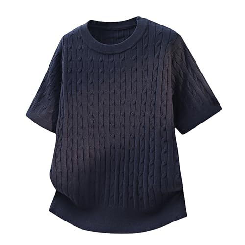 [Nishikiori] Tシャツ 夏服 メンズ 半袖 ニット 薄手 セーター 涼しい カットソー 通気性 吸汗速乾 快適 クルーネック ケーブル編み シンプル オシャレ ファッション 無地 オールドマネースタイル 柔らかい肌触り 夏用 navy-XL（Amazon）