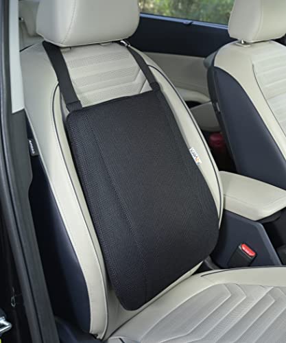 FOVERA Ergonomic Car Back Rest Memory Foam Cushion for Comfortable Long Drive and Daily Commute, Lumbar Support Pillow, Suitable for All Cars (Mesh Black, Pack of 1)