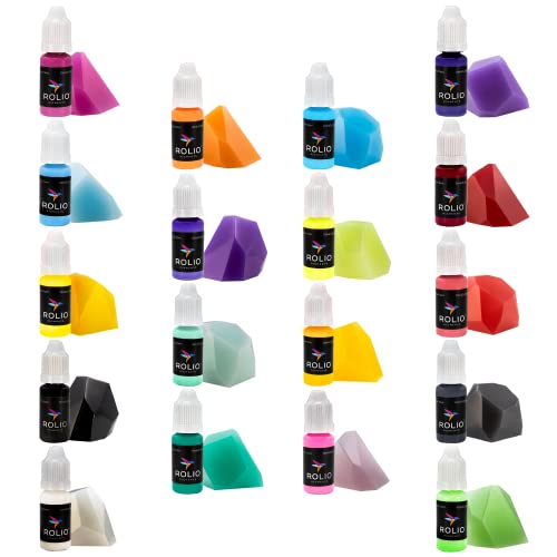 Rolio Pigments Resin Liquid Pigment Solid Colors - 18 Vibrant Colors for Epoxy Resin, Painting, DIY Art, Jewelry Making, Crafts Decorations, Garment Accessories - 0.33 oz/10 ml Each