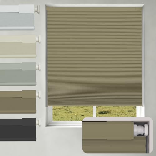 No Drill No Tools Blackout Cellular Shades,Cordless Blinds for Indoor Windows,Room Darkening Window Shades Honeycomb Blinds for Bedroom,Office,Home,Brown,42.5" w x 64" h