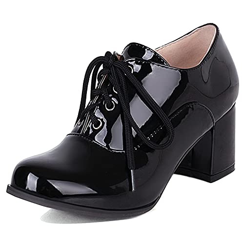 Gicoiz Patent Oxfords Women Chunky Heels Formal Work Shoes