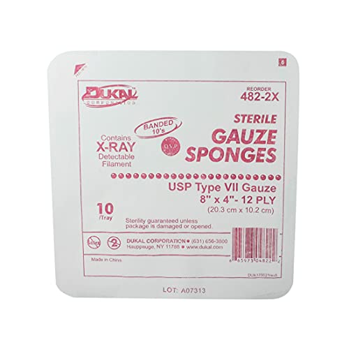 Dukal 482-2X Gasas Tipo VII, Estériles, Detectables por Rayos X, 12 Capas Premium, 8" x 4", Paquete de 480 miniatura 2