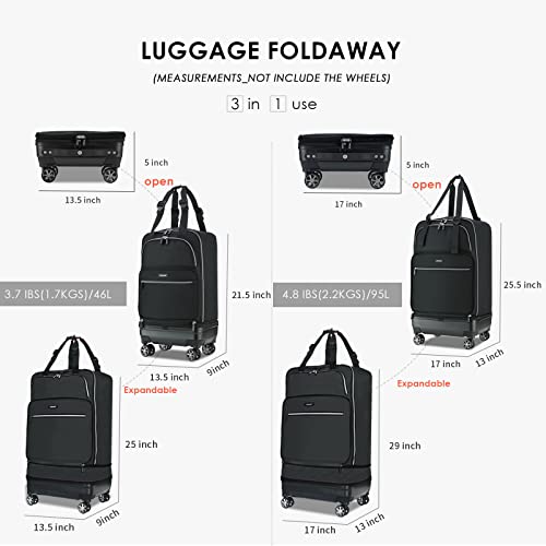 Image of Verage Luxe Expandable Foldable Luggage Bag Collapsible Rolling Travel Bag Lightweight Larger Suitcase with Detachable Spinner Wheels (24 Inch Expands into 28 Inch, Black)