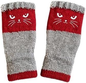 Cat Fingerless Knit Gloves Women Winter Half Finger Warm Knitted Mittens image 5