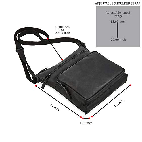 Cochoa Women Real Leather Crossbody Triple Zip Vintage Handbag Purse Travel Crossover Shoulder Bag Handmade (Black Crazy Horse-L) #TOP3