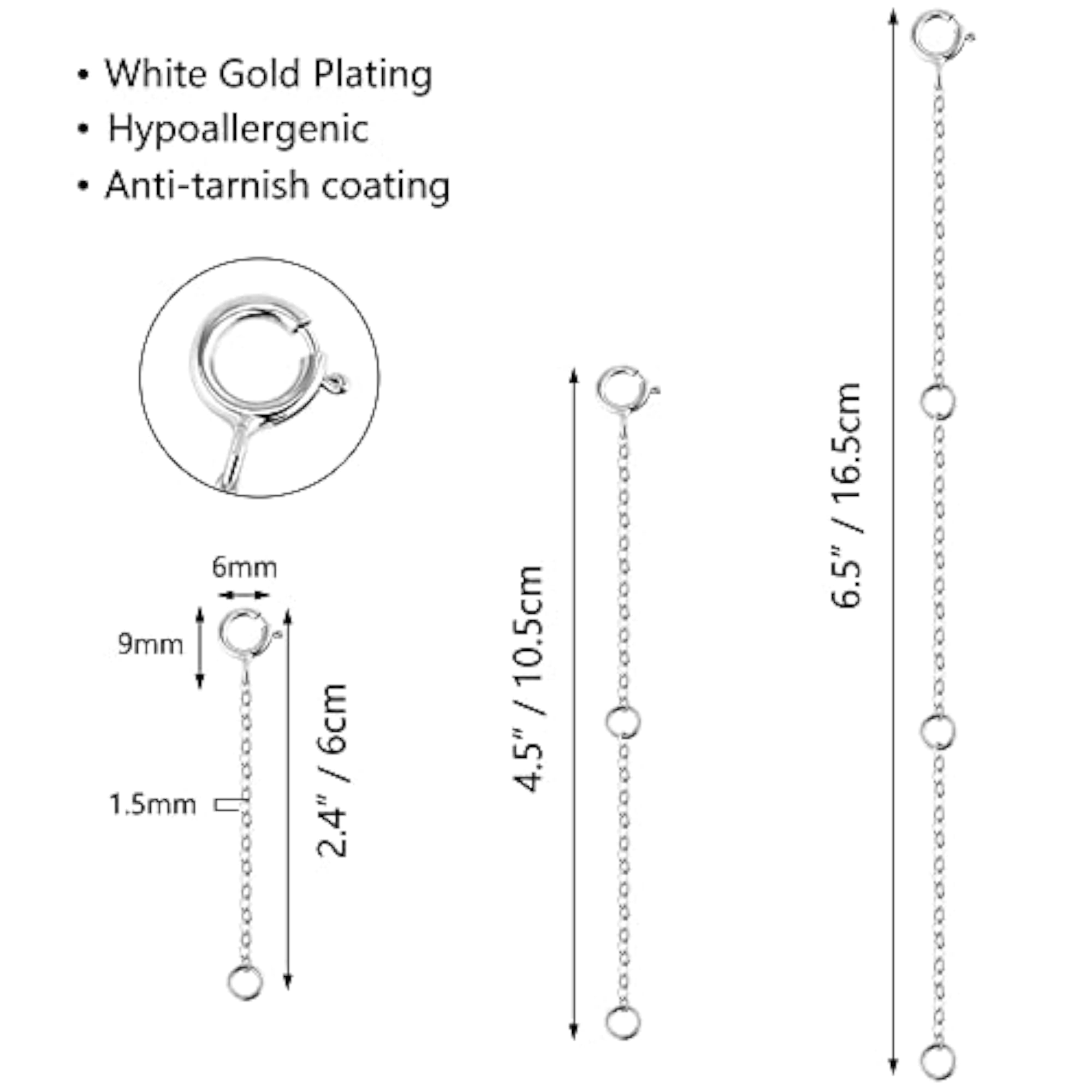 White Gold Plated Chain Extender for Necklace and Bracelet