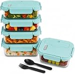 Contenants de préparation alimentaire en verre borosilicaté de 36 oz, ensemble de 5 (10 pièces), couvercles étanches avec support d'ustensiles intégré, sans BPA, adaptés au micro-ondes